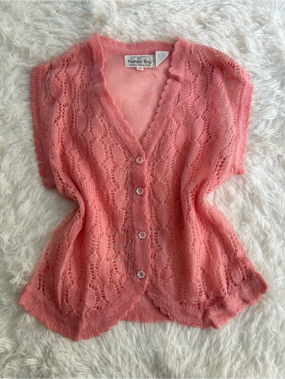 Vintage Pink Lace Knit Cardigan Vest Size M